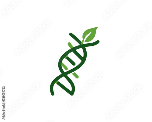 An illustration depicting a DNA double helix with a single leaf at the top, symbolizing natural elements
