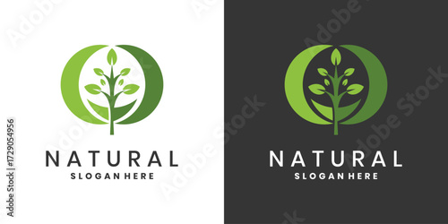 Natural eco friendly logo design with green tree and leaves