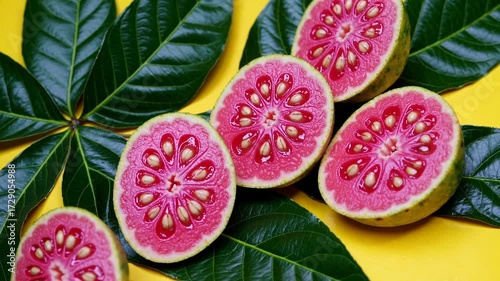Discover the vibrant colors and unique textures of sliced tropical fruit in a bright setting