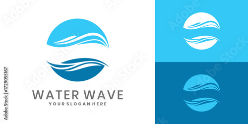 Abstract water wave logo inside a circle, aquatic symbol