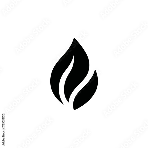 Flame Black silhouette of stylized flame with flowing, curved lines on white