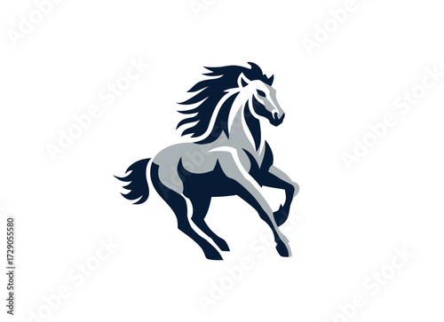 A stylized vector illustration of a galloping horse, depicted with a two-tone color palette. The background is plain