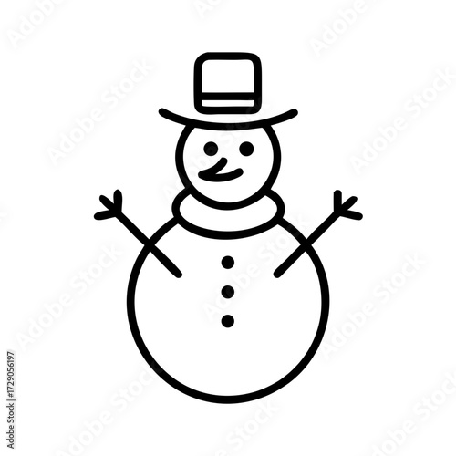 Cheerful snowman with top hat and scarf standing happily  