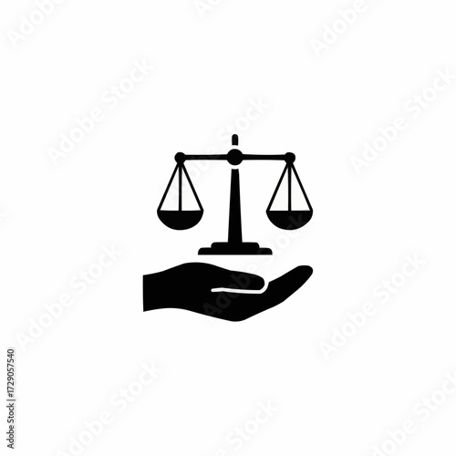 Law and Fairness Icon – Black Silhouette of Scales in Hand