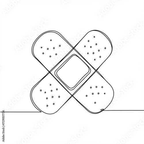 Minimalist line art illustration of four adhesive bandages arranged in a cross pattern, showcasing simplicity and creativity in design, perfect for health-related themes	