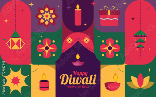 Indian festival of lights Happy Diwali, holiday Background, Diwali celebration greeting card, abstract vector illustration design.