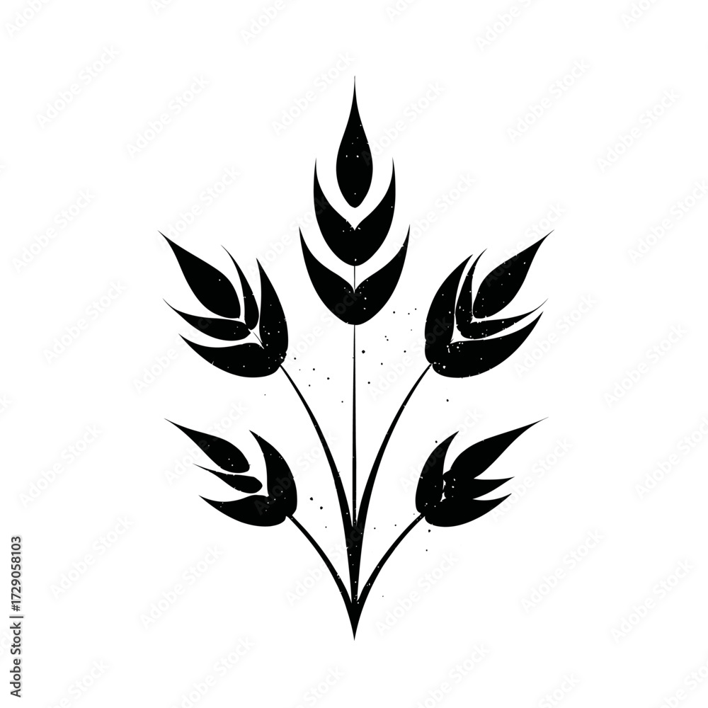 Fototapeta premium A stylized illustration of wheat or grain in a minimalist, black and white design. The image is symmetrical