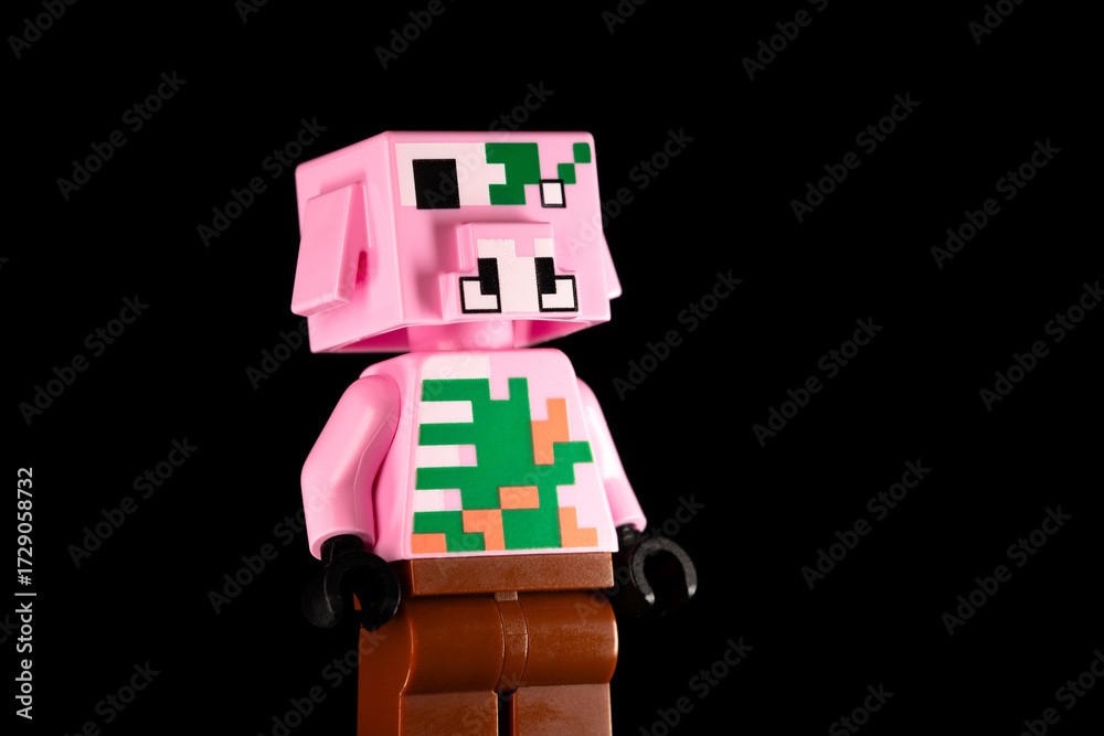 Obraz premium LEGO Minecraft Zombie Piglin stands on a black background