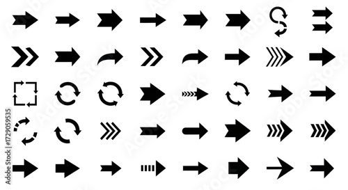 Black arrows flat icons. Set for web design. Direction pointers vector icons. Big collection. Vector set of black arrow signs.isolated on white backgrond