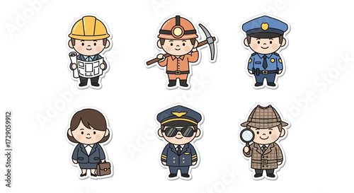 Adorable cartoon characters dressed in different professions, presenting various career paths. Each character is meticulously designed to represent a different occupation. Vector illustration