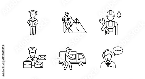 Icons representing various professions, each depicting a different occupation with simplicity. Vector illustration