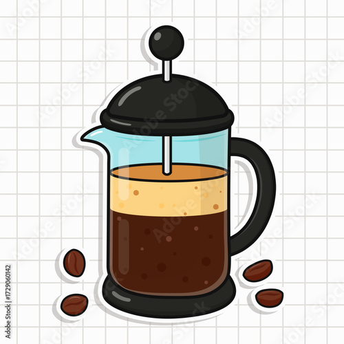 French press coffee maker brewing fresh coffee