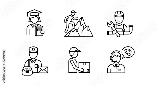 Collection of Iconographic Representations Depicting Various Professions Vector illustration
