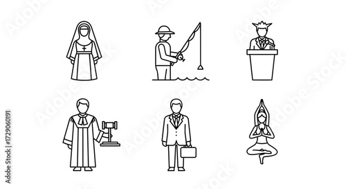 Diverse profession in outline style that is versatile for a range of applications, suitable for educational materials or informative displays Vector illustration