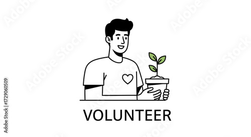 A dedicated volunteer tenderly cares for a young plant, embodying the spirit of giving and growth Vector illustration