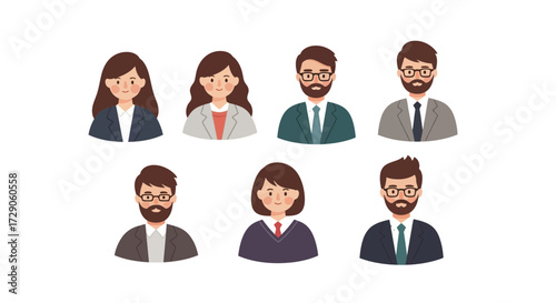 A collection of illustrated faces of business professionals. This image shows a variety of people Vector illustration