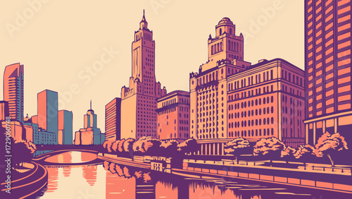 New orleans skyline in place of chicagos iconic structures and river, showcasing a oneofakind architectural landscape. Suitable for travel promotions.