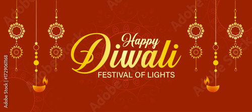 Indian festival of lights Happy Diwali, holiday Background, Diwali celebration greeting card, abstract vector illustration design.
