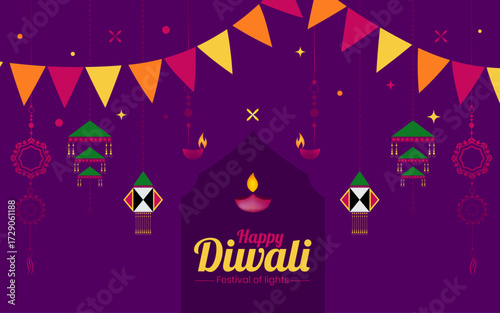 Indian festival of lights Happy Diwali, holiday Background, Diwali celebration greeting card, abstract vector illustration design.