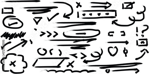 Sketchy  hand drawn highlight elements of Rough freehand grunge shapes for design