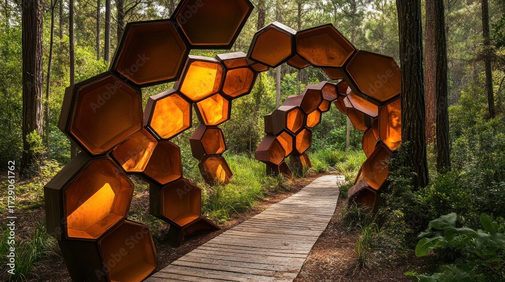 Fototapeta premium Honeycomb art archway in forest trail
