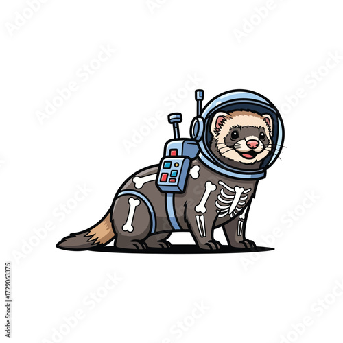 Astronaut ferret in space suit ready for cosmic exploration adventure.