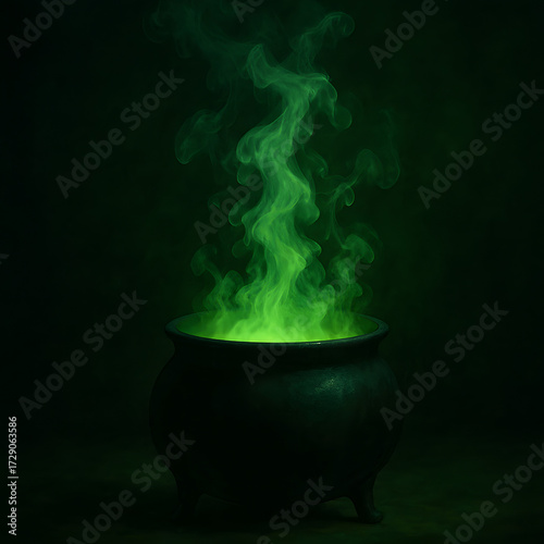 cauldron with glowing green smoke rising