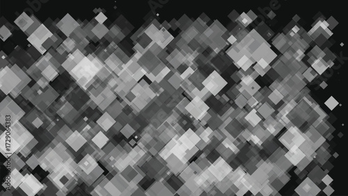 Overlapping translucent squares in shades gray abstract geometric