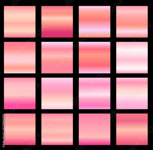 set of pink shiny metallic gradients. Metallic gradient effects for designing texts and bulletin boards, infographics. Metallic flag.