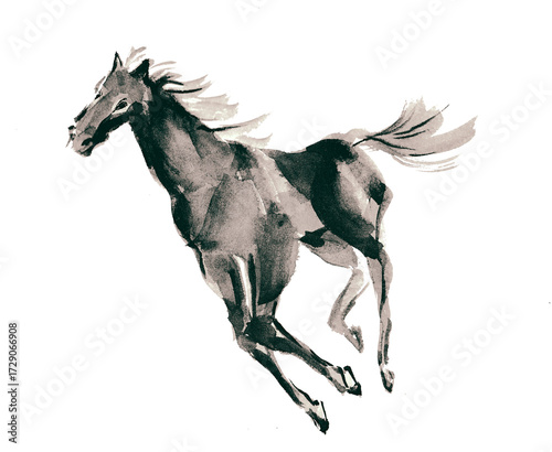 年賀状 デザイン用　走る馬の手書き和風筆イラスト