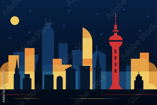 night city with moon