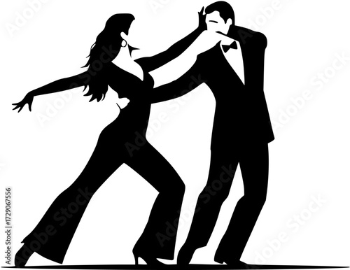 Tango Silhouette: Elegant Couple Dancing, Vector Illustration