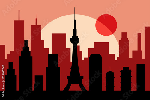 seattle skyline in red