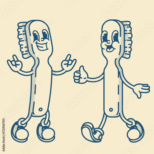Playful bamboo toothbrush character - cute retro art for natural dental care routines