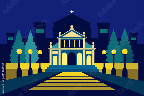 vector illustration of a church in the night