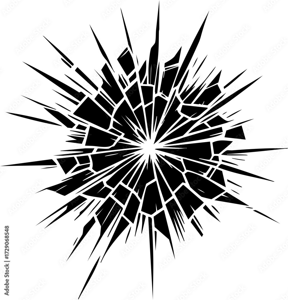 Fototapeta premium Broken Shattered Glass Crack Explosion Vector Icon for Design