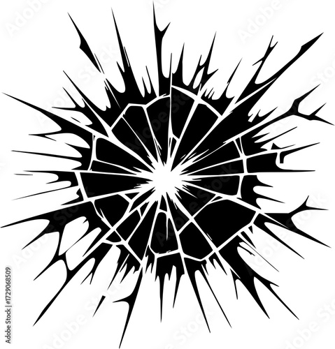 Broken Shattered Glass Crack Explosion Vector Icon for Design