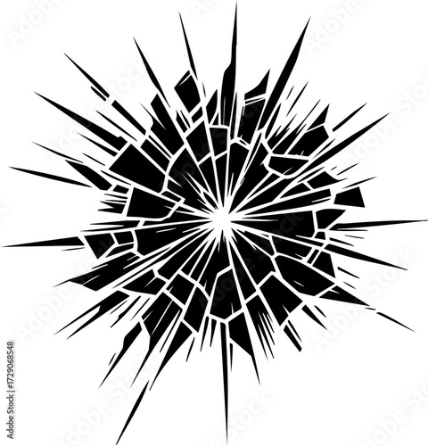 Broken Shattered Glass Crack Explosion Vector Icon for Design