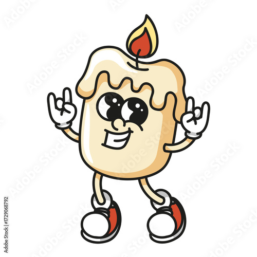 Bright colorful candle mascot vibrant vector retro design for festive celebrations and cozy home decor