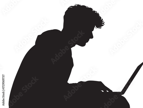 User with laptop silhouette icon vector illustration solid black symbol for digital nomad