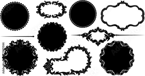 Vintage Ornate Black Vector Frames, Decorative Borders, and Flourish Elements Set for Classic Design and Embellishment
