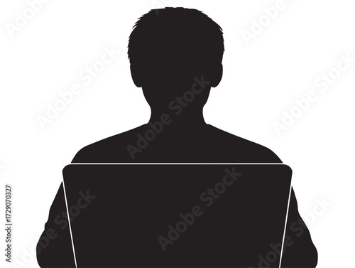 User with laptop silhouette icon vector illustration solid black symbol for online activity