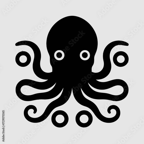 Striking high contrast vector illustration of an octopus icon scalable eps graphic silhouette white background