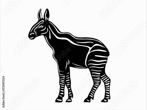 Striking panoramic illustration of an okapi vector graphic scalable design silhouette white background