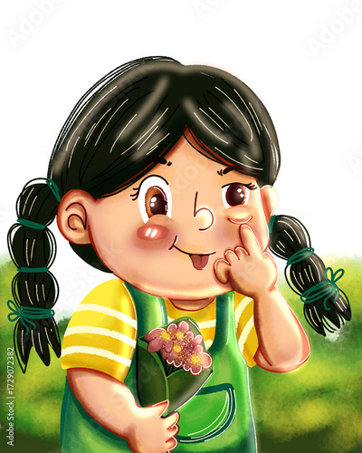 little girl with flowers