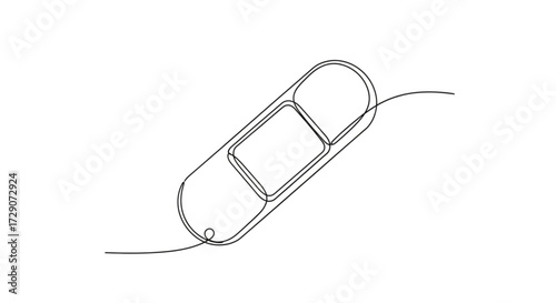 Minimalist line art illustration of a bandage, featuring smooth curves and a simple design, symbolizing healing and care in a modern aesthetic	