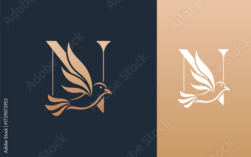 Abstract Initial letter N and Bird logo design vector illustration