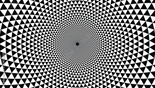 Abstract background with halftone triangle pattern forming circle in black and white flat style. Modern texture design ideal for poster, cover, wallpaper or digital art project.
