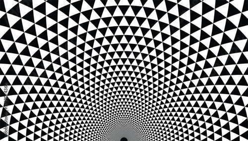 Geometric halftone triangle circle background in monochrome flat style. Minimal black and white texture suitable for modern design, abstract art, wallpaper, poster or cover.
