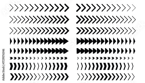 Sports arrow racing stripes, sports car, moto, boat arrow stickers. Striped arrow vehicle tuning bars flat set. Racing sport decal set in flat cartoon style for design, print and creative projects.